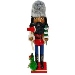 Wooden Christmas Nutcracker,15",AFRICAN AMERICAN LUMBERJACK W/AXE &GREEN BAG,ATH